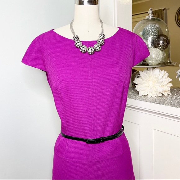 Anne Klein Purple Cap Sleeve Fit & Flare Dress with Belt 10 Medium - Picture 3 of 9
